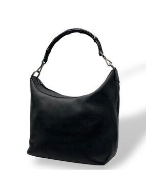 Gucci Shoulder Bag Bamboo Leather Black Silver Classic Vintage Casual Formal